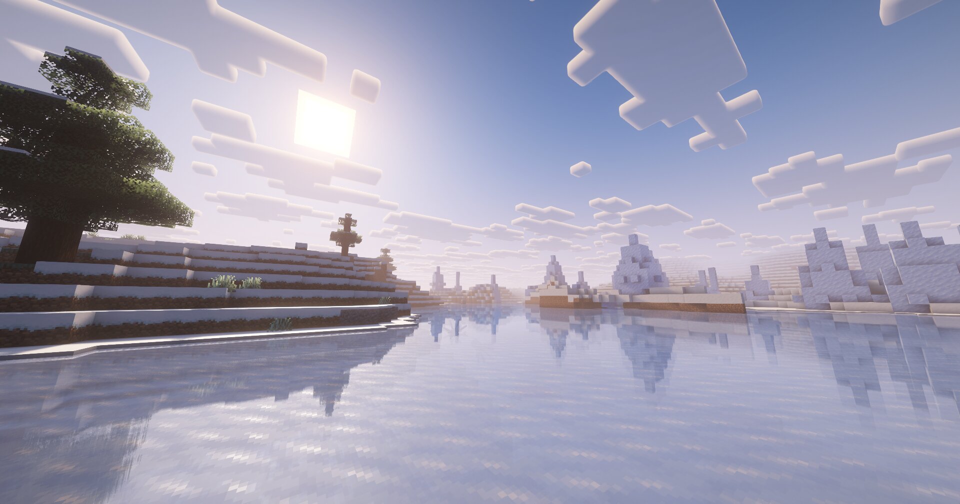 Polární záře nad zasněženou plání na serveru SeallyCraft